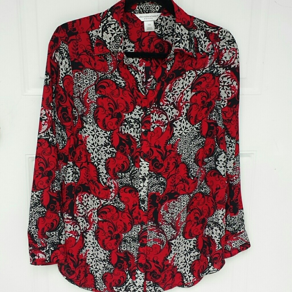 NWOT!! CHRISTOPHER&BANKS PETITE M PATTERNED BLOUSE